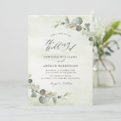 moderne eucalyptuswaterverf groene bruiloft kaart (Staand voorkant)