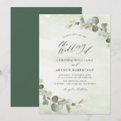 moderne eucalyptuswaterverf groene bruiloft kaart (Voorkant / Achterkant)