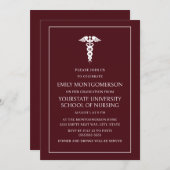 Moderne eulegant Burgundy Nursing School Afstudere Kaart (Voorkant / Achterkant)