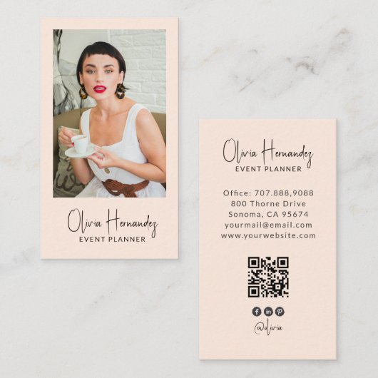 Moderne Event Planner Foto QR Code Visitekaartje (Voorkant / Achterkant)