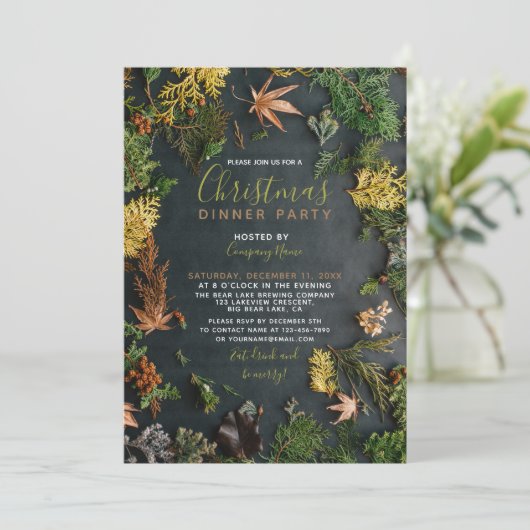 Moderne Evergreen Green Holiday Party uitnodiging (Staand voorkant)
