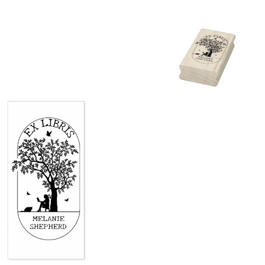 Moderne ex libris boom, boek rubberstempel (Gestempeld)