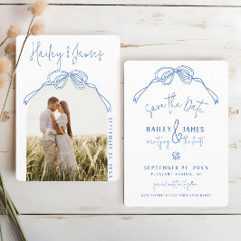 Moderne Excentrieke Handgetekende Boog BLAUWE Foto Save The Date