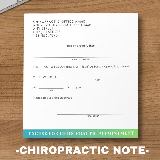 Moderne Excuse Slip Chiropractie Afspraak Notitieblok