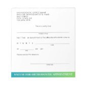 Moderne Excuse Slip Orthodontische Dental Afspraak Notitieblok (Voorkant)