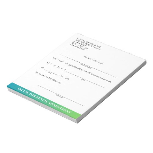Moderne excuus slip tandheelkundige afspraak op ma notitieblok (Linkerzijde)