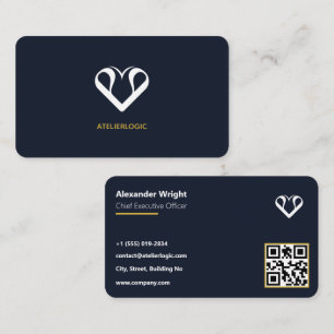 Moderne Executieve Navy Blauwe & Gouden QR Code Za Visitekaartje