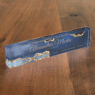 Moderne Executive Navy Blauwe Gouden Glitter Scrip Naambordje