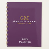 Moderne Executive Plum Paars Gold Monogram Planner (Voorkant)