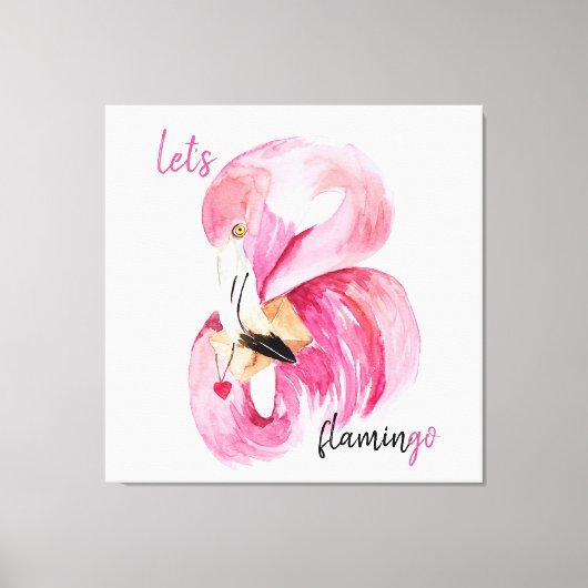 Moderne exotische roze laat Flamingo Waterverf Canvas Afdruk (Voorkant)