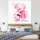 Moderne exotische roze laat Flamingo Waterverf Canvas Afdruk (Insitu (Slaapkamer))