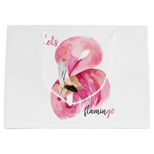 Moderne exotische roze laat Flamingo Waterverf Groot Cadeauzakje (Voorkant)