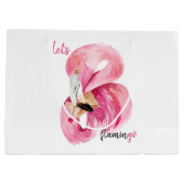 Moderne exotische roze laat Flamingo Waterverf Groot Cadeauzakje (Achterkant)