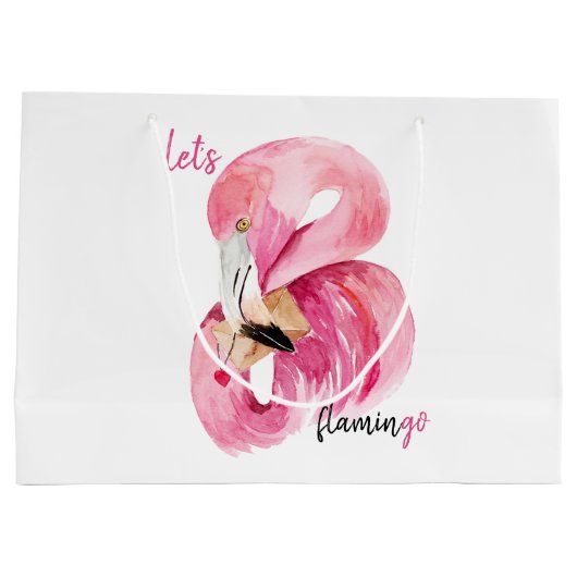Moderne exotische roze laat Flamingo Waterverf Groot Cadeauzakje (Achterkant)