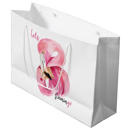 Moderne exotische roze laat Flamingo Waterverf Groot Cadeauzakje (Voorkant Gekanteld)