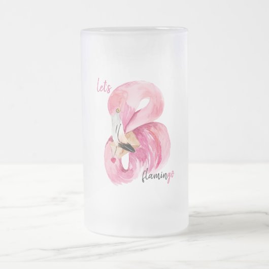 Moderne exotische roze laat Flamingo Waterverf Matglas Bierpul (Center)