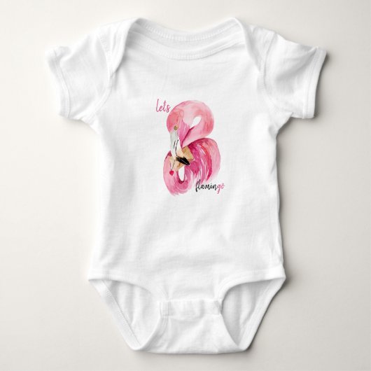 Moderne exotische roze laat Flamingo Waterverf Romper (Voorkant)