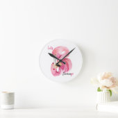 Moderne exotische roze laat Flamingo Waterverf Ronde Klok (Huis)