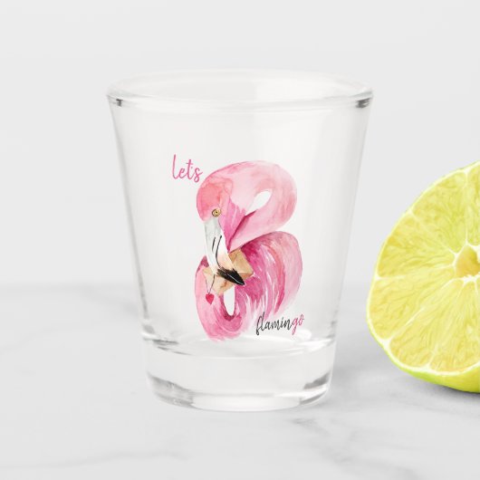 Moderne exotische roze laat Flamingo Waterverf Shot Glas (Voorkant)