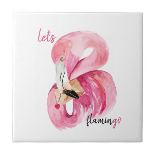 Moderne exotische roze laat Flamingo Waterverf  Tegeltje