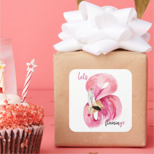 Moderne exotische roze laat Flamingo Waterverf Vierkante Sticker