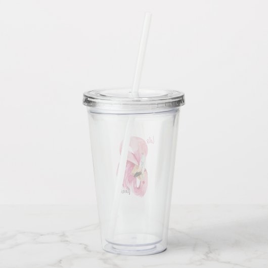 Moderne Exotische Roze Let's Flamingo Aquarel  Acryl Drinkbeker (Achterkant)