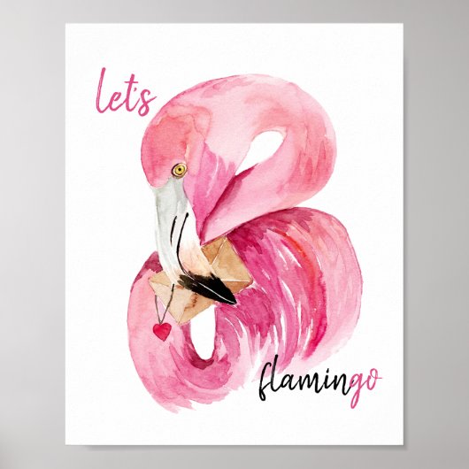 Moderne Exotische Roze Let's Flamingo Aquarel   Poster (Voorkant)