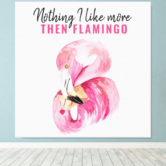 Moderne exotische roze Waterverf Flamingo Gift Canvas Afdruk (Insitu (Houten vloer))