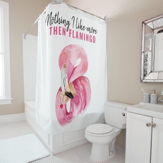 Moderne exotische roze Waterverf Flamingo Gift Douchegordijn (In situ)