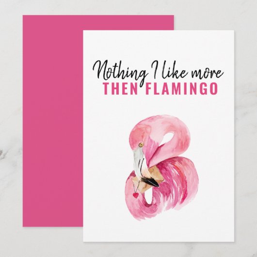 Moderne exotische roze Waterverf Flamingo Gift Feestdagenkaart (Voorkant / Achterkant)