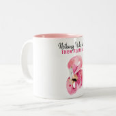 Moderne exotische roze Waterverf Flamingo Gift Tweekleurige Koffiemok (Voorkant links)