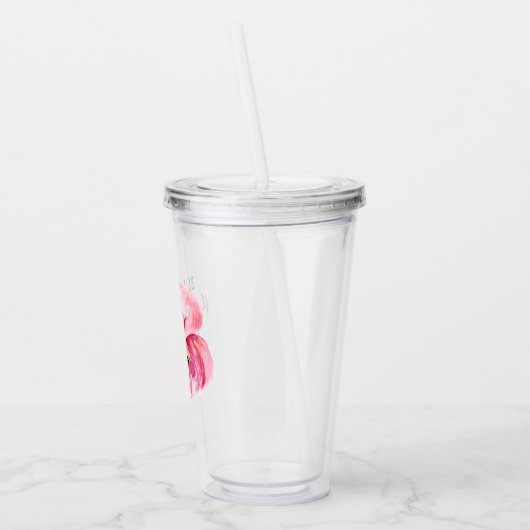 Moderne exotische roze Waterverf flamingo met cita Acryl Drinkbeker (Links)