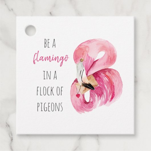 Moderne Exotische Roze Waterverf Flamingo Met Cita Bedankjes Labels (Voorkant)
