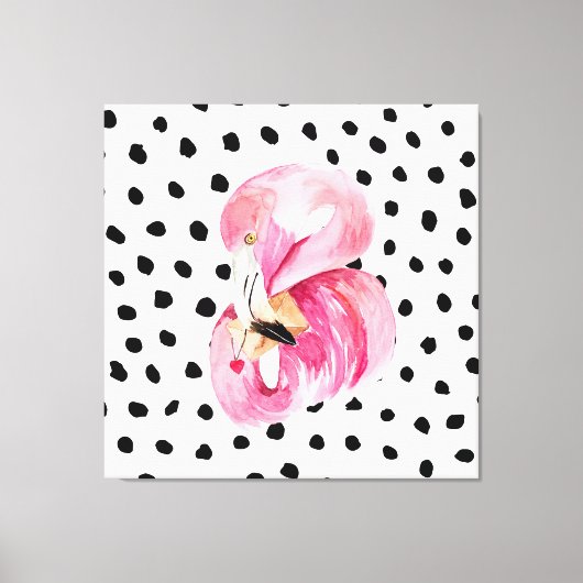 Moderne exotische roze Waterverf flamingo met cita Canvas Afdruk (Voorkant)