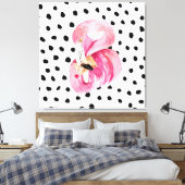 Moderne exotische roze Waterverf flamingo met cita Canvas Afdruk (Insitu (Slaapkamer))