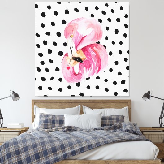 Moderne exotische roze Waterverf flamingo met cita Canvas Afdruk (Insitu (Slaapkamer))