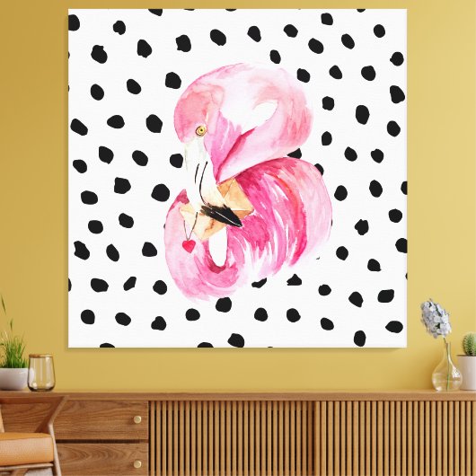 Moderne exotische roze Waterverf flamingo met cita Canvas Afdruk (Insitu (Woonkamer))