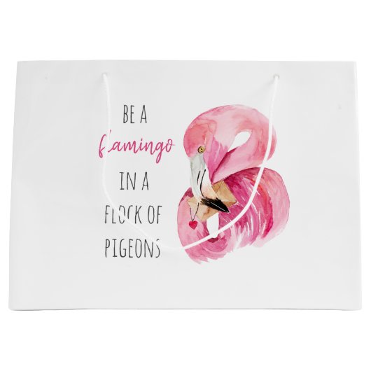 Moderne exotische roze Waterverf flamingo met cita Groot Cadeauzakje (Voorkant)