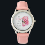 Moderne exotische roze Waterverf flamingo met cita Horloge<br><div class="desc">Moderne exotische roze Waterverf flamingo met citaat</div>