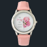 Moderne exotische roze Waterverf flamingo met cita Horloge<br><div class="desc">Moderne exotische roze Waterverf flamingo met citaat</div>