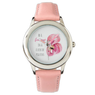 Moderne exotische roze Waterverf flamingo met cita Horloge