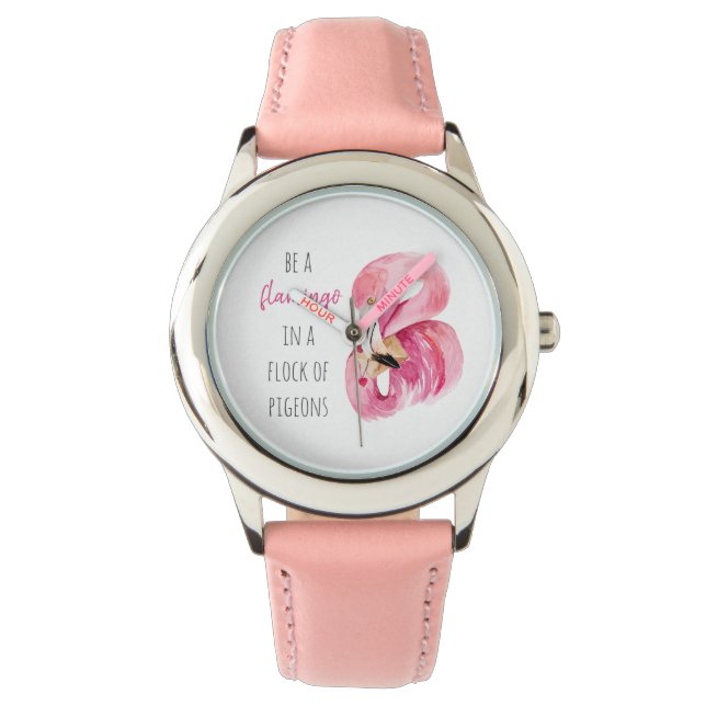 Moderne exotische roze Waterverf flamingo met cita Horloge (Voorkant)