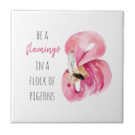Moderne exotische roze Waterverf flamingo met cita Tegeltje<br><div class="desc">Moderne exotische roze Waterverf flamingo met citaat</div>