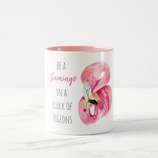 Moderne exotische roze Waterverf flamingo met cita Tweekleurige Koffiemok (Center)