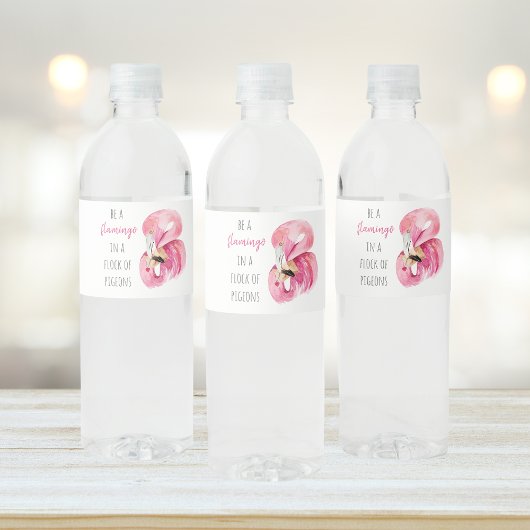 Moderne exotische roze Waterverf flamingo met cita Waterfles Etiket