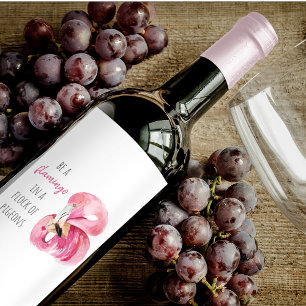 Moderne exotische roze Waterverf flamingo met cita Wijn Etiket