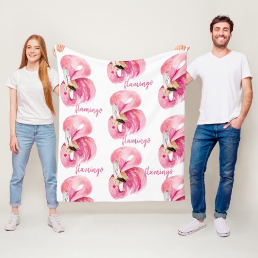 Moderne exotische roze Waterverf Flamingo patroon Fleece Deken (In situ)