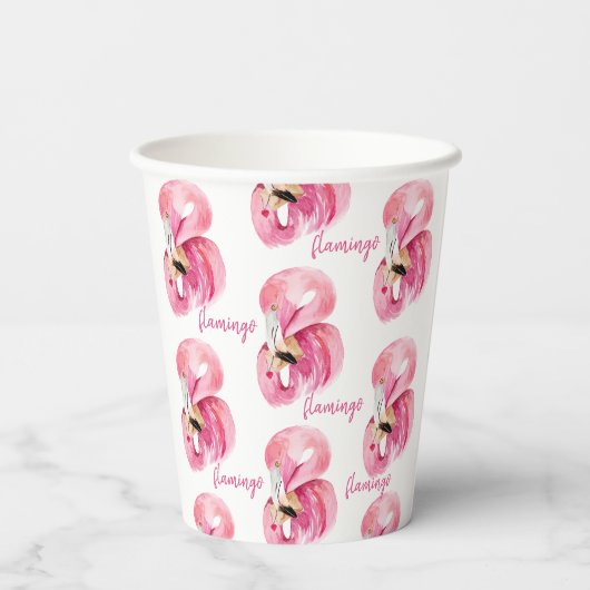 Moderne exotische roze Waterverf Flamingo patroon Papieren Bekers (Achterkant)