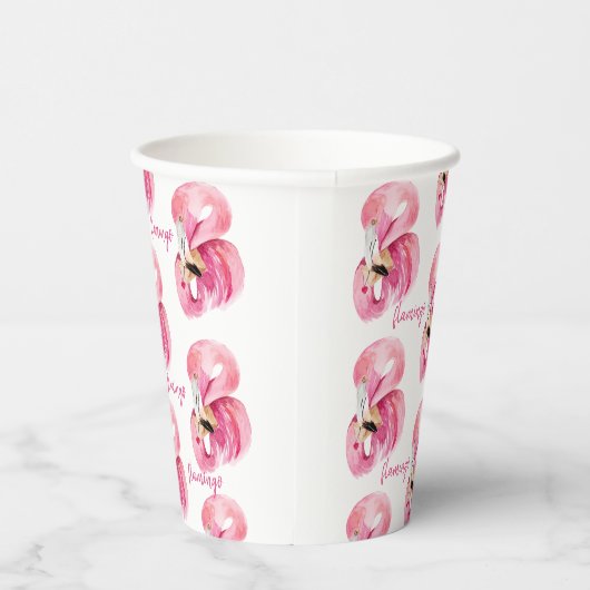 Moderne exotische roze Waterverf Flamingo patroon Papieren Bekers (Rechts)