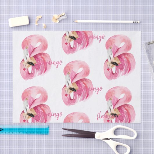 Moderne exotische roze Waterverf Flamingo patroon Tissuepapier (Craft)